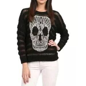 Katsuit Black crochet sweater Skull Oversized Gothic Steampunk top S/M A000103